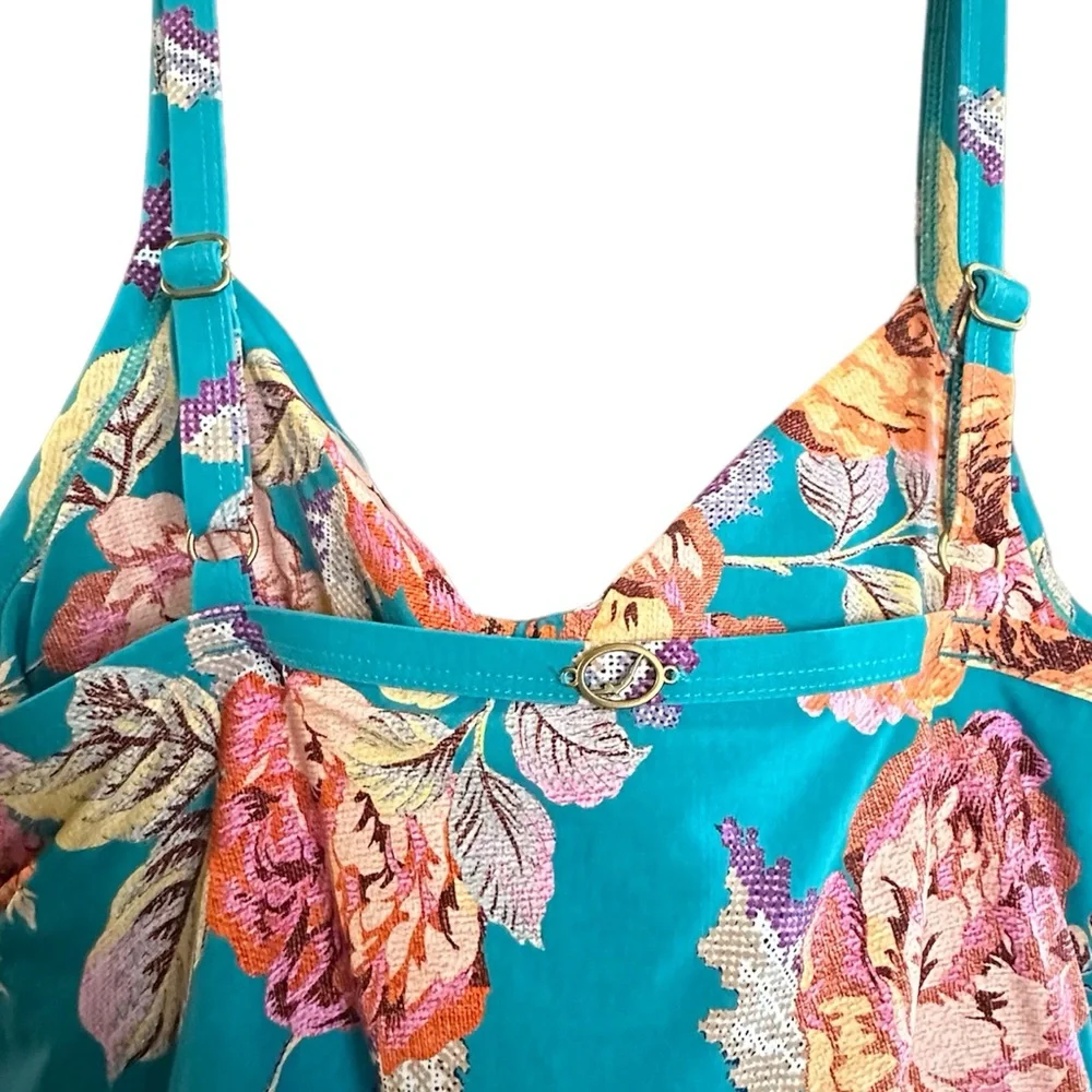 Jantzen Front Wrap Peplum Tankini Swimsuit Top Size 16